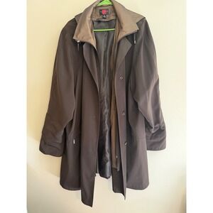 Vintage Gallery Woman Brown Trench Coat Hooded Jacket Plus Size 3X Button Front